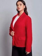 Women s Fashion Red Blazer Collar Comfortable Fashion Jacket Coat Plus Size