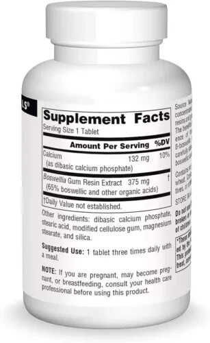 Source Naturals Boswellia Extract 375mg Dietary Supplement Gluten Free 100 tabs - Picture 3 of 3