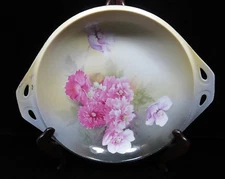 RS GERMANY Hand Painted Pink Flower Handled Bowl
