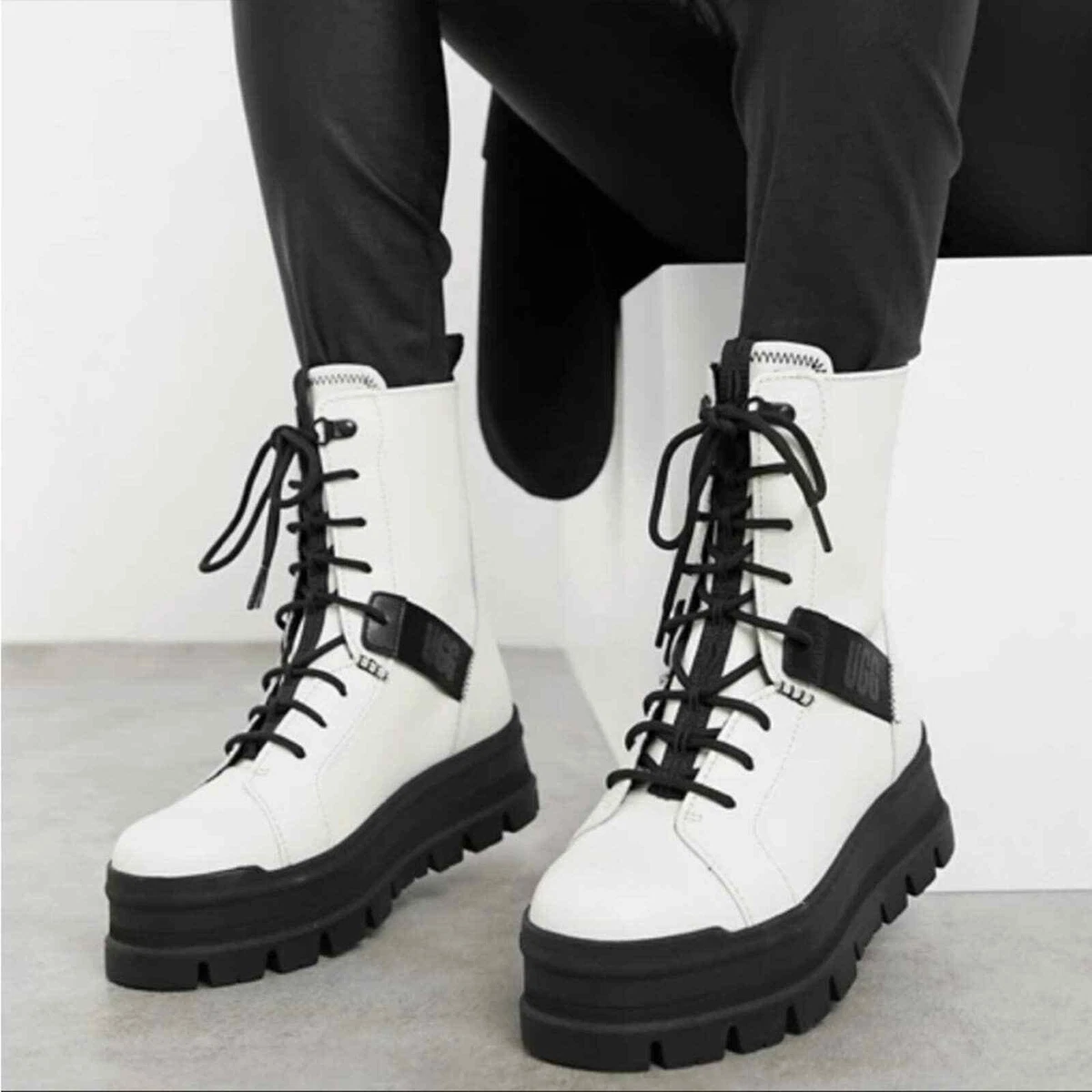 UGG Sheena White Leather Combat Boot
