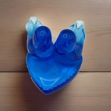 Double Bluebird of Happiness on Heart Art Glass Leo Ward 1997 Signed