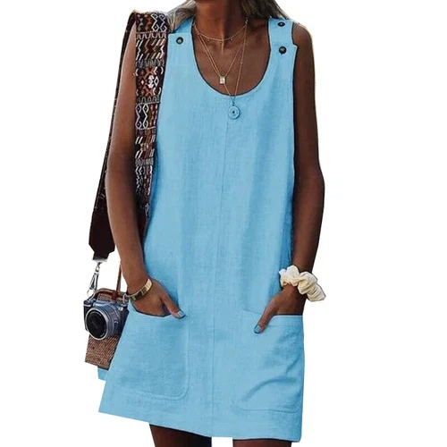 Women Beach Casual Dress Strap Mini Sundress Boho Summer Ladies Loose Midi Gown - Bild 14 von 22
