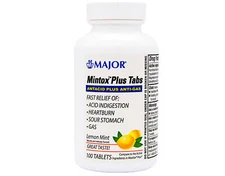Major Mintox Plus Antacid Plus Anti-Gas Tabs Lemon Mint, 100 Count