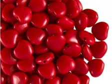 Czech Pressed Glass Opaque Red 6mm Heart Beads with 0.9-1mm Hole 1 Strand 67