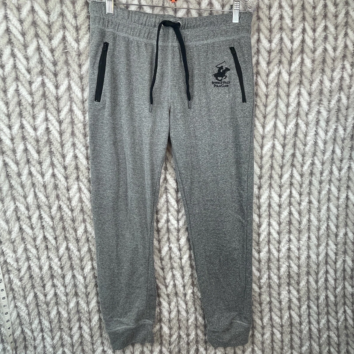Mens Large grey Beverly Hills Polo Club pull on sweatpants zipper pockets