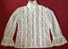VTG Gunnies Gunne Sax by Jessica McClintock Sheer Lace Ribbon Ruffle Blouse Sz 7