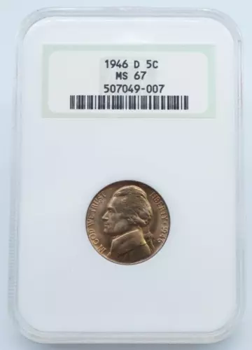 1946-D Jefferson 5c Nickel NGC MS 67 Old Holder - C909