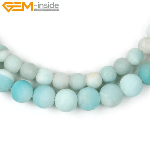 Big Hole Amazonite Beads 15" - Frosted Matte Blue Natural Stone Strand Making - Picture 2 of 23