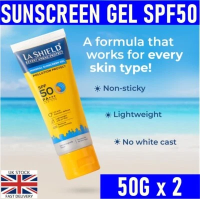 LA Shield Moneral Lightweight Face Sunscreen SPF50 Gel Cream Sunblock No Stick