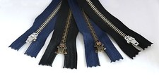 #5 metal zippers perfect for jean pants.7" bronze or silver teeth blk /navy tape
