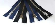 #5 metal zippers perfect for jean pants.7" bronze or silver teeth blk /navy tape