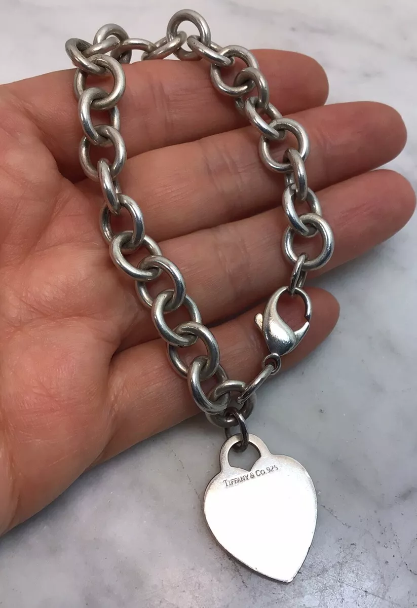 TIFFANY CO Sterling Silver Heart Charm Link Bracelet Name