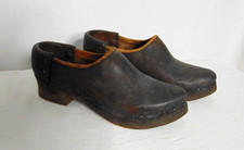 Wood And Leather Ladies Shoes 1 Pair Vtg French Galoches 1900 Fashion Black