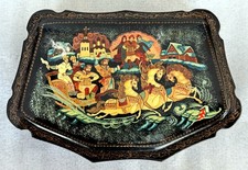Vintage Kholuy Miniature Lacquer Box  Russian Winter , Signed, Red Lining, USSR