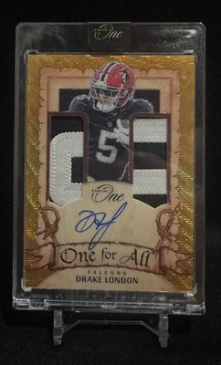 2023 Panini One - Drake London Patch Auto On Card One For All Gold /15 Falcons 