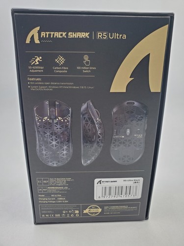 ATTACK SHARK R5 Ultra Carbon Fiber Wireless 8K PAW3950MAX Gaming Mouse Black - Zdjęcie 13 z 14