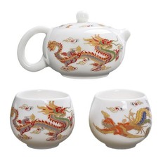 Dragon and Phoenix Color-Changing White Porcelain Teapot 2 Cups Chinese Tea Set