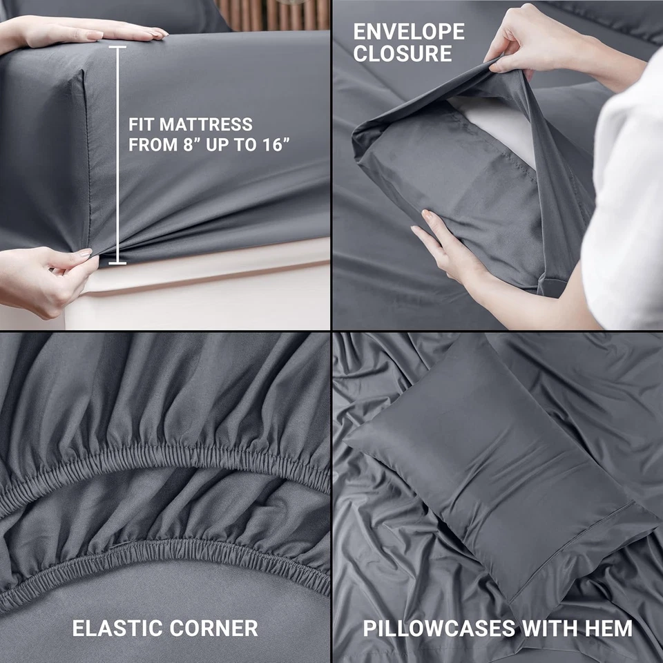 Juego de sábanas dobles, sábanas para cama doble, microfibra suave y transpirable Foto 4 de 4