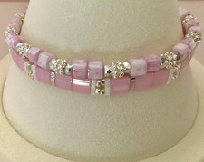 Miyuki Antique Rose & Silver Tila Tile & Toho Cube Beads 2 Bracelet Set  17-18cm