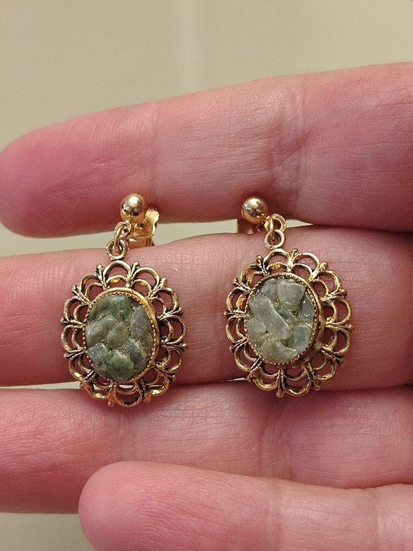Vintage Jadeite Gold Tone Pierced Earrings