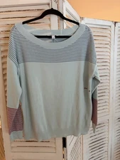 Peace Love World Love Unites Us Striped Cotton Sweater (Med, Lt Blue) A643748