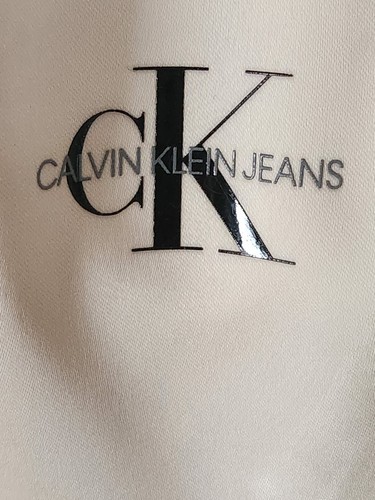 Calvin Klein CK Jeans Ivory Satin Dress w Black CK Jeans Graphic Logo Size L - Picture 3 of 8