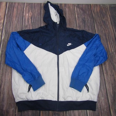 Nike ナイロンジャケット L ホワイト/ブルー Nike Jacket Mens XL Blue White Hooded Full Zip Windrunner