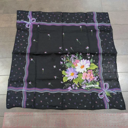 Mouchoir Christian Dior coton 42 cm 16" carré fleur noir