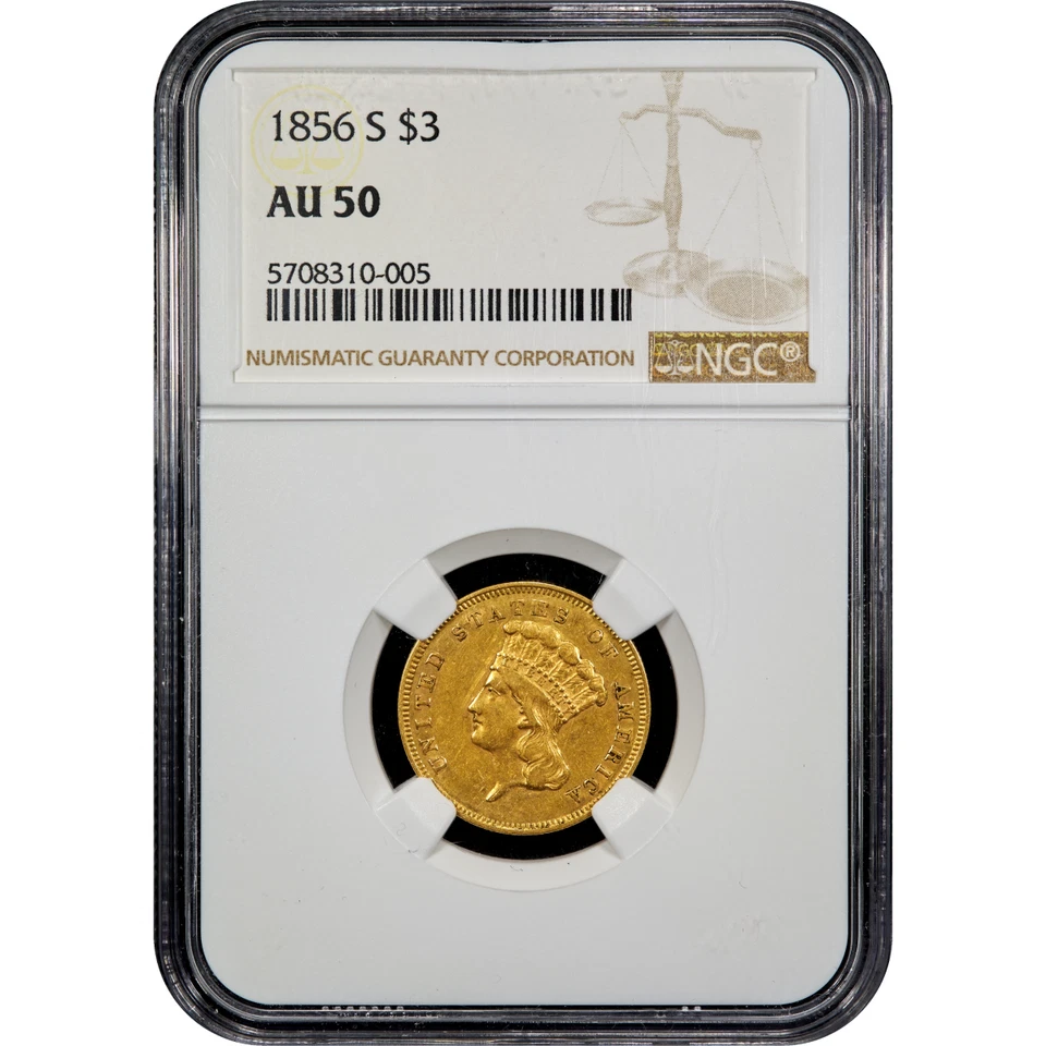 1856-S Three Dollar $3 NGC AU50  - Image 2 of 4