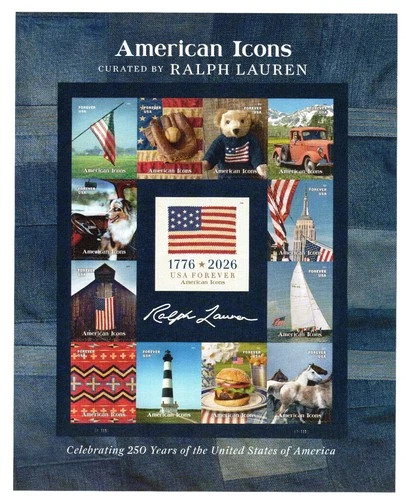 USPS American Icons Ralph Lauren Sheet of 13 Forever Stamps - MNH