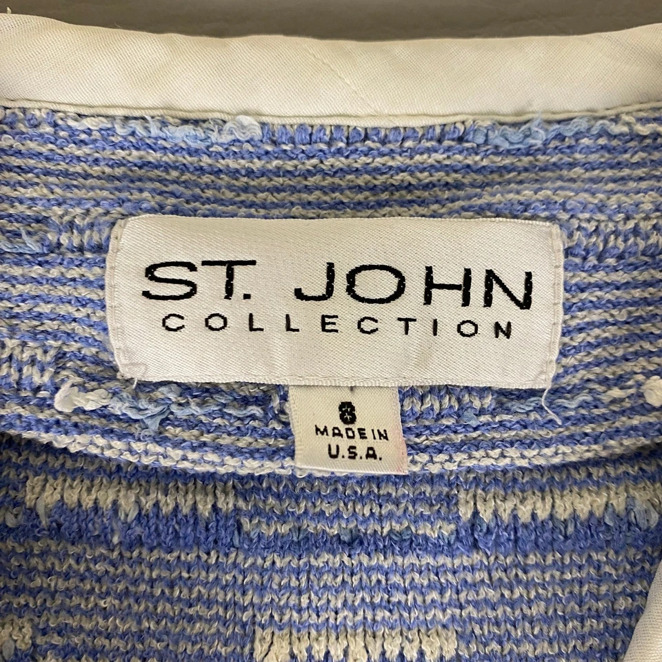 Chaqueta Blazer Tejida Tweed Colección St John Talla 8 Azul Blanco Borde Elegante Defecto* Foto 3 de 4