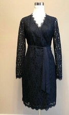 $498 NWT DVF Julian Two LS Lace Alexander Wrap Navy Dress sz 2; sz 8