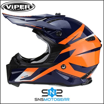 Viper RS-X221 MX Enduro Motocross Motorrad ACU ECE 22.06 Helm - Blau/Orange