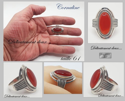 Bague En Argent 925 Et Cornaline - Taille 53 (FR) - Référence BA-AR-28 - Marque "Délicatement Doux" - Neuf étiqueté