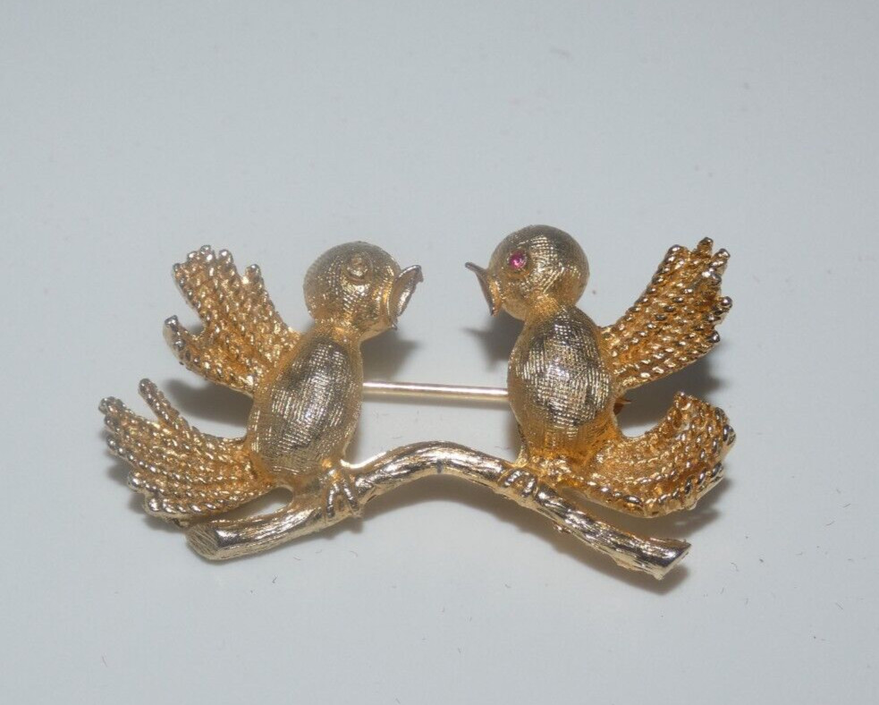 Vintage Signed Ledo Lovebirds on a Branch  Brooch  1 3/4" signed Ledo '69 View 2