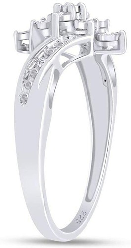 0.05 Ct Round Natural Diamond Cluster Engagement Ring 14k Gold Plated Silver - Picture 4 of 5