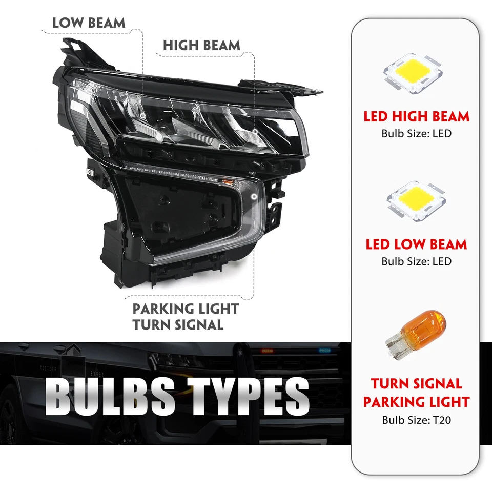w/ Halogen Signal LED Headlight For 2021-2023 Chevy Tahoe Suburban Passenger RH Foto 4 de 4