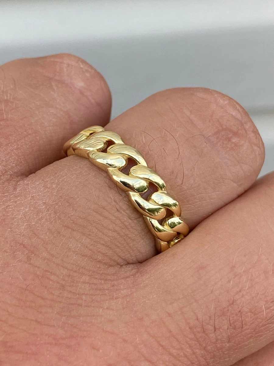 Anillo Estilo CUBANO De Plata Maciza 925 En Ba o De Oro 14K Para