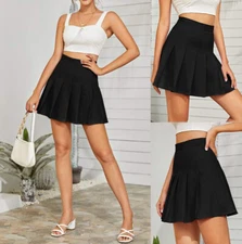Women High Waist Skater Mini Flared Pleated Skirt Short Tennis Pencil Skirt Cute