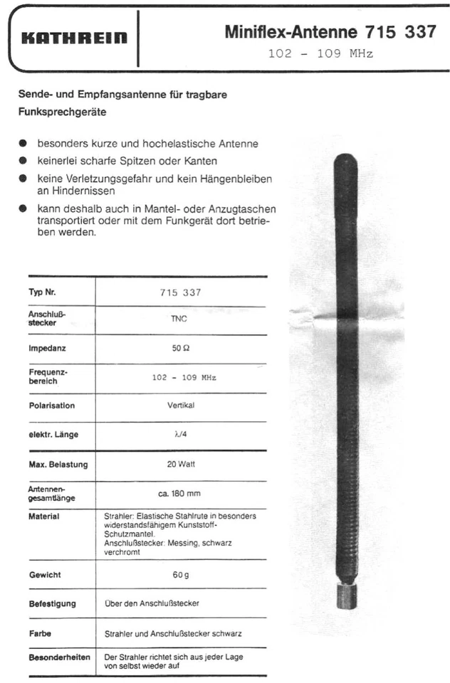 KATHREIN MINIFLEX Antenne Teleport Funk Flugfunk Wendel Betriebsfunk Amateurfunk - Bild 2 von 4