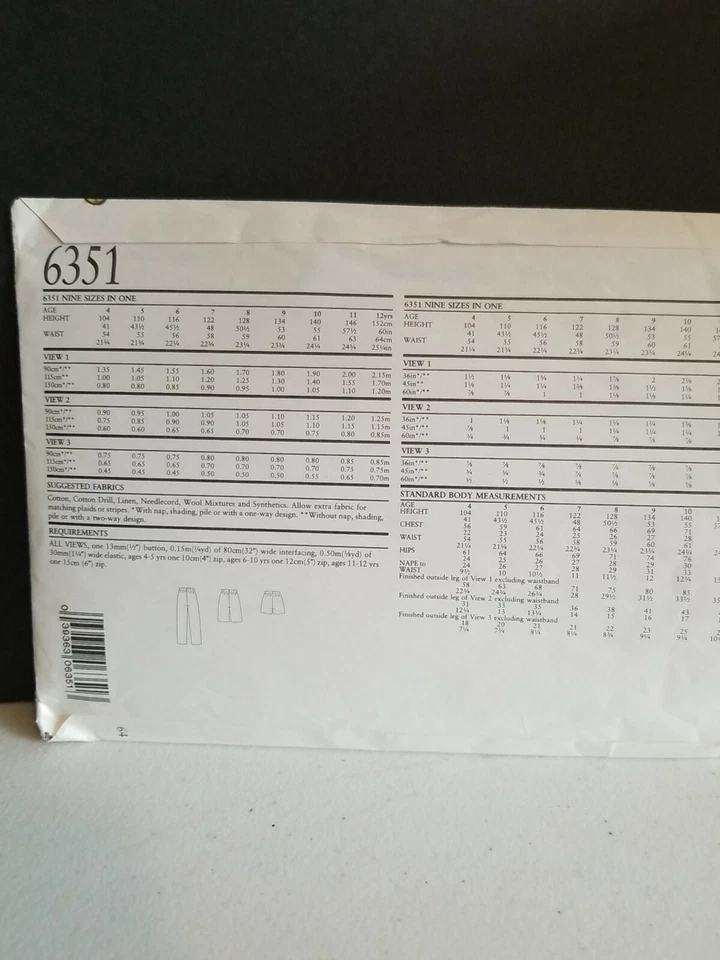 NEW LOOK 6351 Sewing Pattern BOYS' PANTS & SHORTS 4 - 12 years CUT - Image 2 of 3