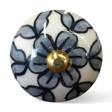 1.5 X 1.5 X 1.5 White Blue Black Handpainted Ceramic  Knobs 8 Pack