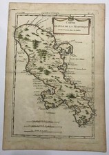 MARTINIQUE ANTILLES vers 1750 Carte gravée ancienne insolite XVIIIème 