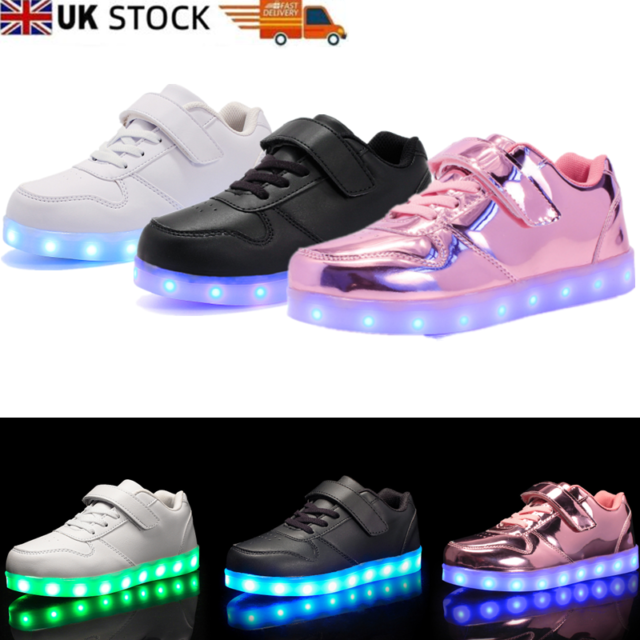 Girls Boys Trainers LED Light Up Sneakers Luminous Flashing Dance Party Shoes UK