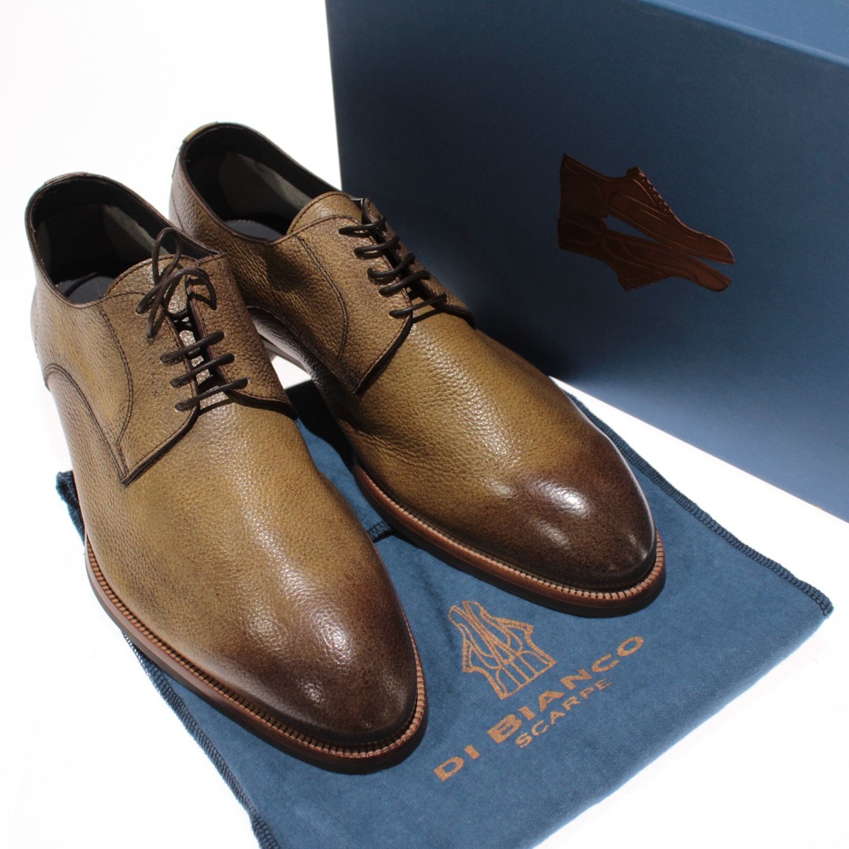 Di Bianco NWB Derby Dress Shoes Size 10.5 in Brown Leather Made in Italy Trivino Brulee Semi-Brogue Oxford - Italian Dress Shoe | Di  main image 3