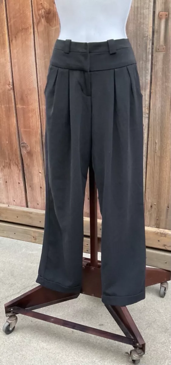 Women's Flapper 20's Style Pleated Trouser Wide Leg Black Pants Size XS