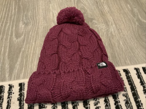 THE NORTH FACE Cable Minna Pom Fleece Beanie Hat Boysenberry OS Knit NWT Women’s