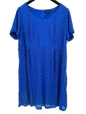 Chris McLaughlin Dress Plus Size 24W Blue Short Fit & Flare Scoop Crochet NEW