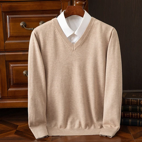 Herren Kaschmirmischung Pullover V-Ausschnitt Langarm Pulli Strickbasis Warm Strick - Bild 40 von 41