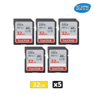 Sandisk Ultra 32GB SD Memory cards for Camera/ Trail Camera / Computers (5 Pack) - Image 1 of 4